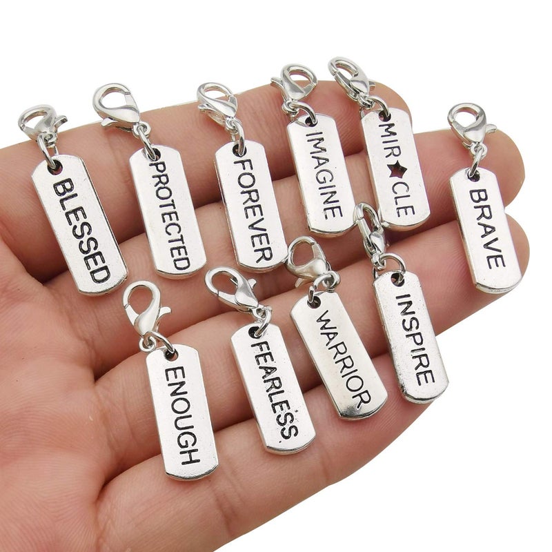 WOCRAFT 20pcs Craft Supplies Handmade Inspiration Words Dangle Charms Pendant with Lobster Clasp for Jewelry Making Accessory Fit Floating Locket Charms Necklaces (M338) - Image 2